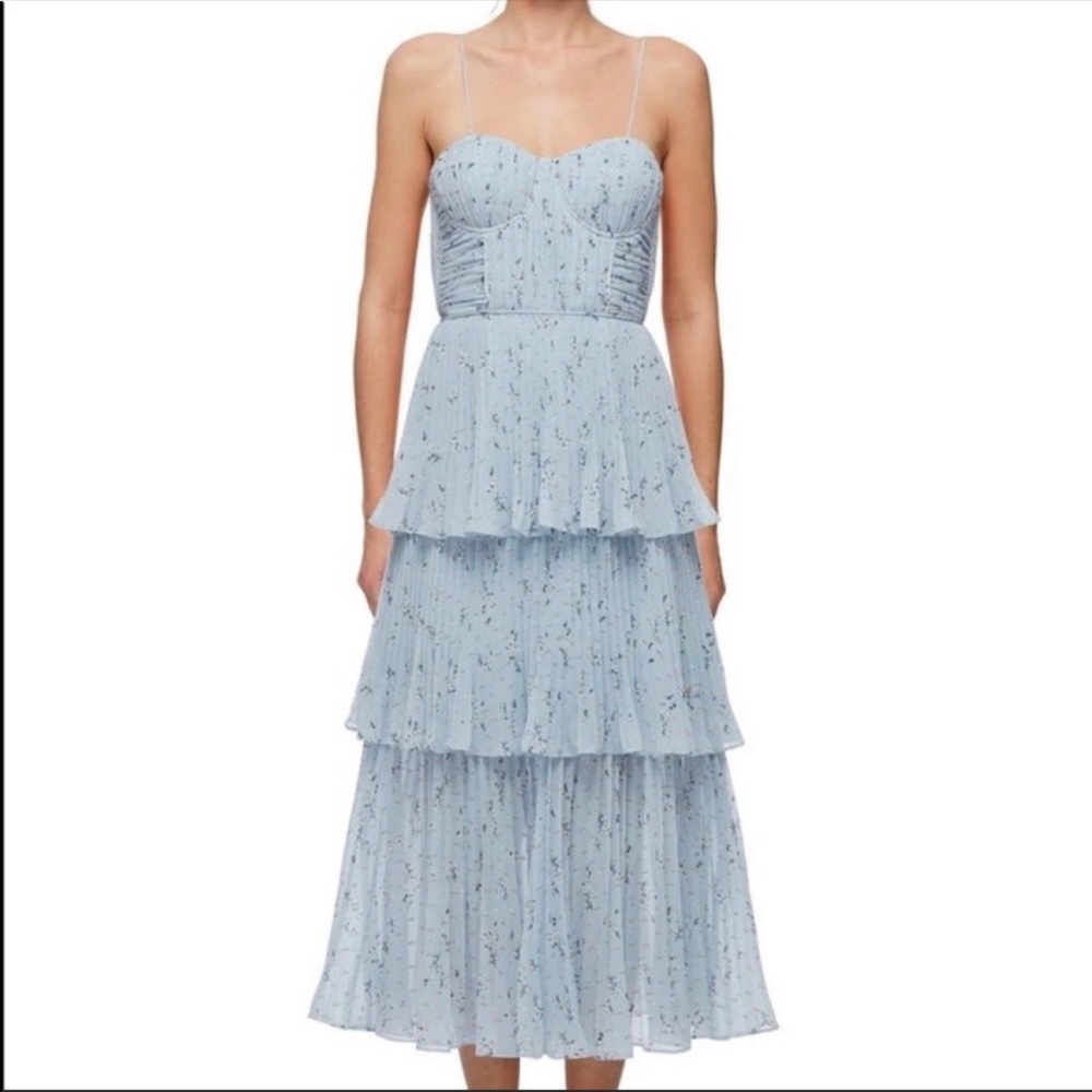 Self-Portrait Tiered Blue Floral Dress